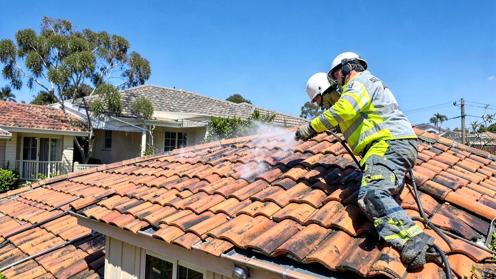 Roofer restoring a tile roof on a Toowoomba home after hail damage